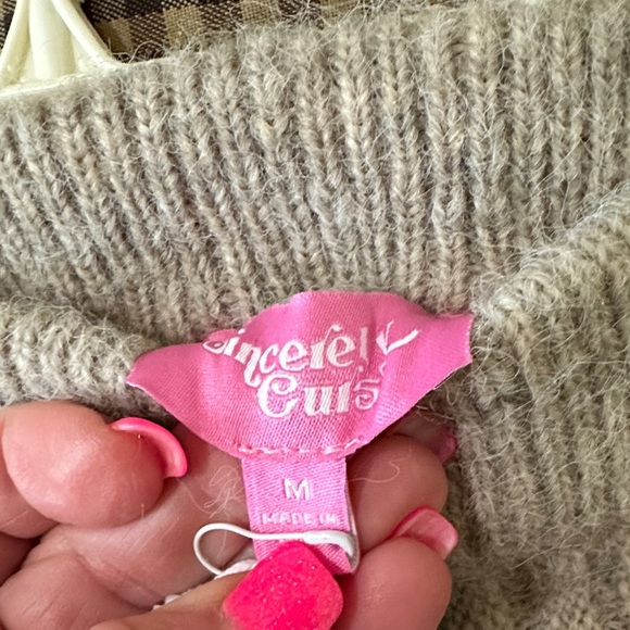 Sincerely Ours Knit Ribbed A-Line Skirt in Light Gray/Tan M - Picture 5 of 6